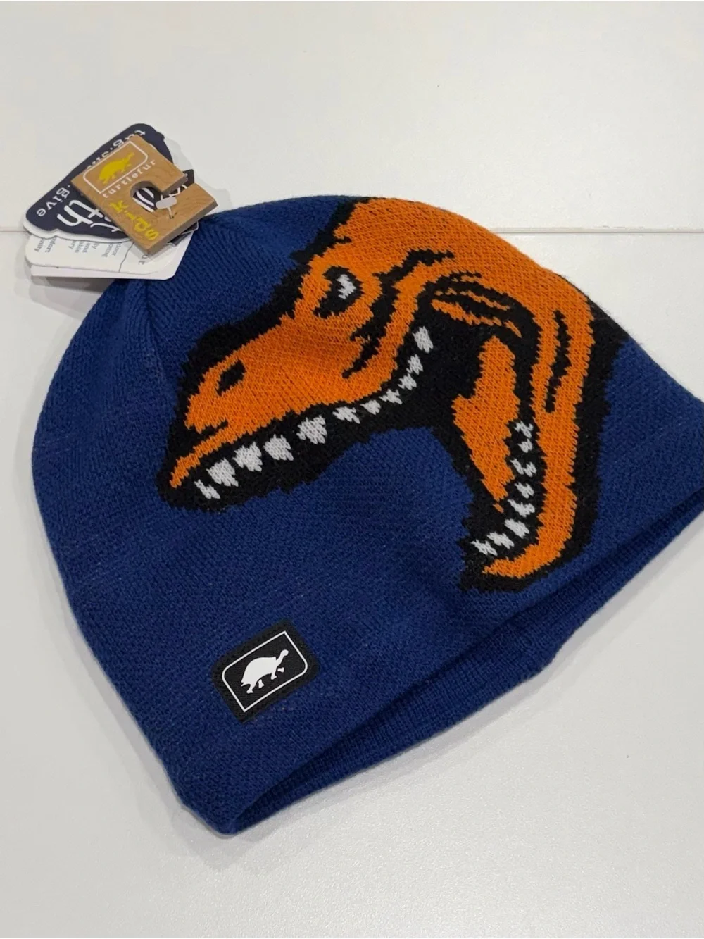 Turtle FurRawzy Beanie Kids Navy Orange Dinosaur NWT Hat Cozy Boys Insulated